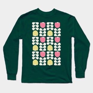 Retro Geometric Floral Pattern 1 in Yellow, Pink, Cream Long Sleeve T-Shirt